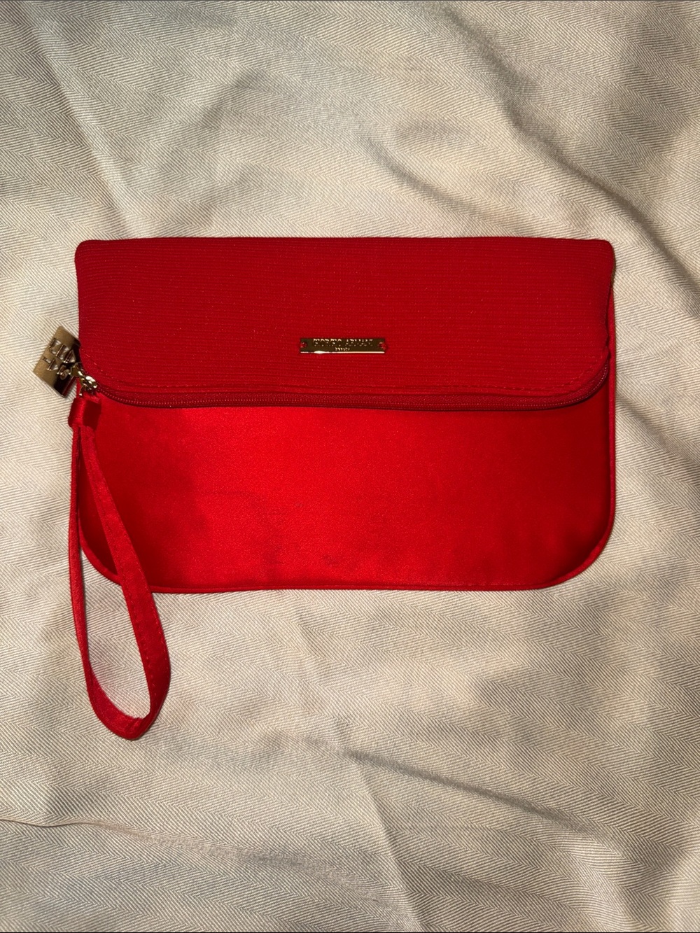 Red Wristlet Clutch - Designer Plate Accent